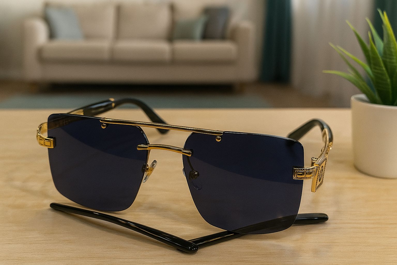  Meeran ROYAL sunglasses with blue lenses and a black/gold frame, featuring UV protection